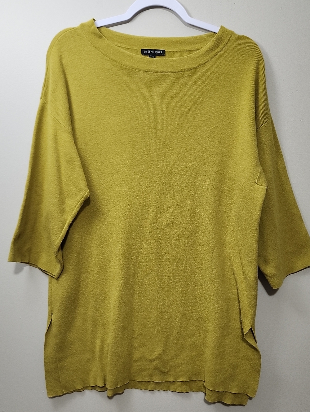 Eileen Fisher Organic Cotton Silk Blend Tunic Sweater Chartreuse Luxury Oversize